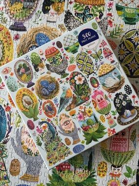 500-Piece Galison Illustrated Egg & Bird Puzzle - Colorful Floral Design